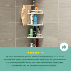 Shower Caddy Corner Pole Organizer | 4 Deep Drainage Shelves, Tool-Free Install | Adjustable Height 100–260 cm | PP Rust-Free