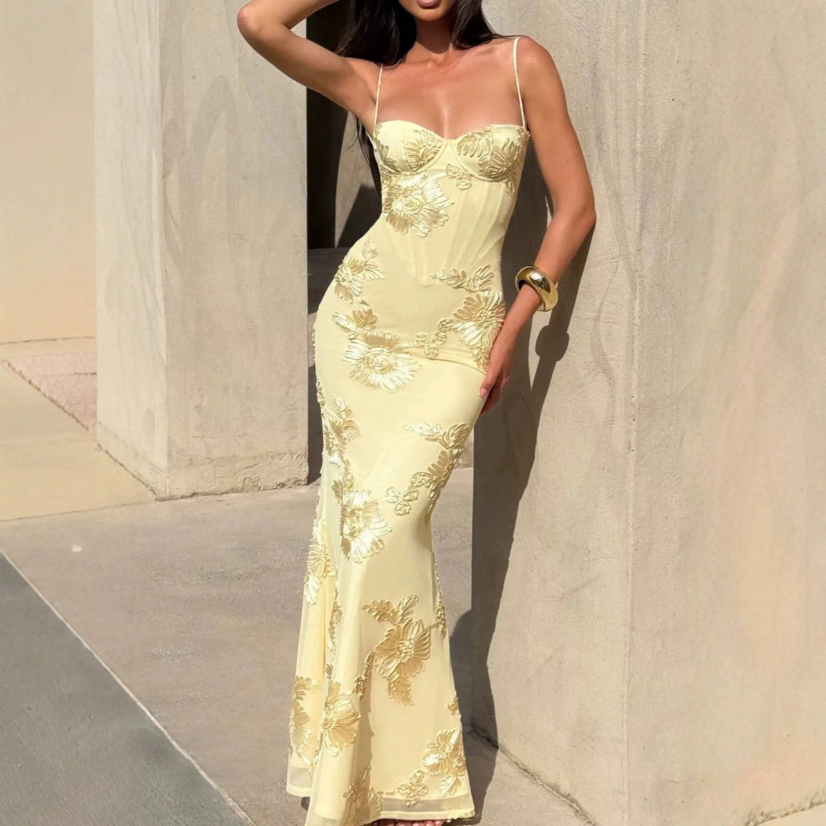 Embroidered Evening Gown