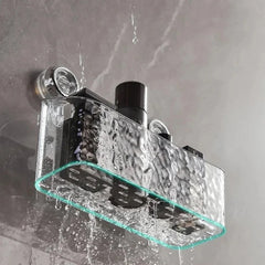 Suction Bathroom Shelf Organizer | Damage-Free Shower Storage for Shampoo, Razors & Soap | Waterproof, Mold-Resistant | Silver/Gray