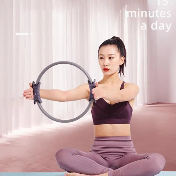 Pilates Ring Fitness Circle with Non-Slip Handles | Full-Body Resistance Trainer for Thighs, Arms & Core | Portable Home Workout | Gray/Purple/Pink/Blue/Black