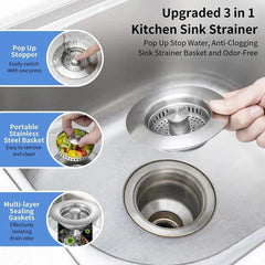 3-in-1 Sink Drain Protector & Strainer | Pop-Up Stopper + Odor Blocker + Water Seal | Fits 3–3.38 in US Drains