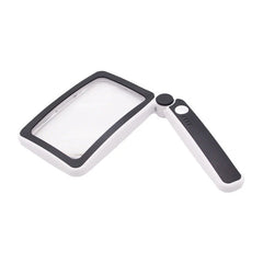 LED Reading Magnifier with Wide Rectangular Lens | 10 Adjustable LEDs + 3 Brightness Levels | Rechargeable USB-C | Foldable Handle