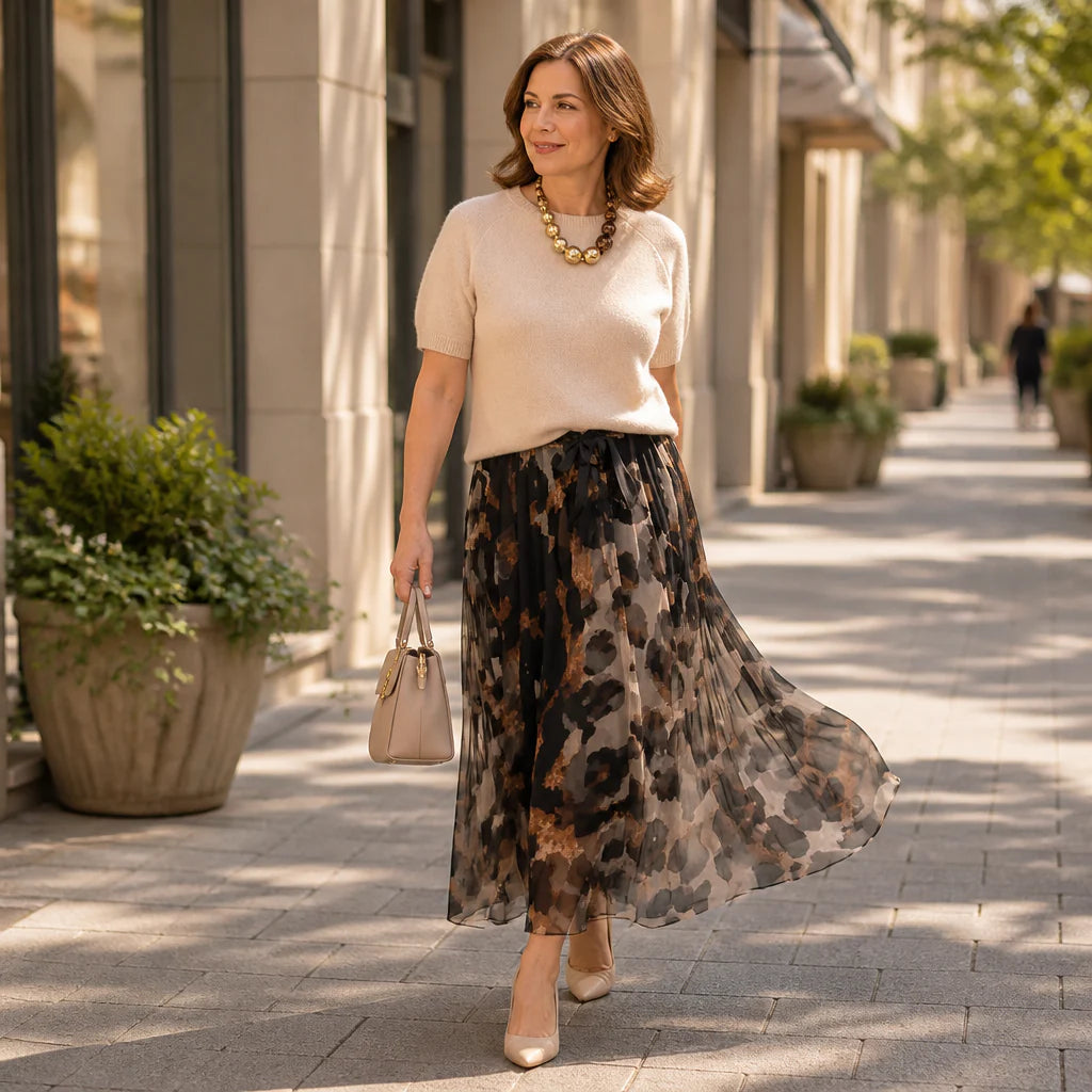LuxuryLynx™ – Soft Knit Top & Flowing Leopard Print Maxi Skirt Set