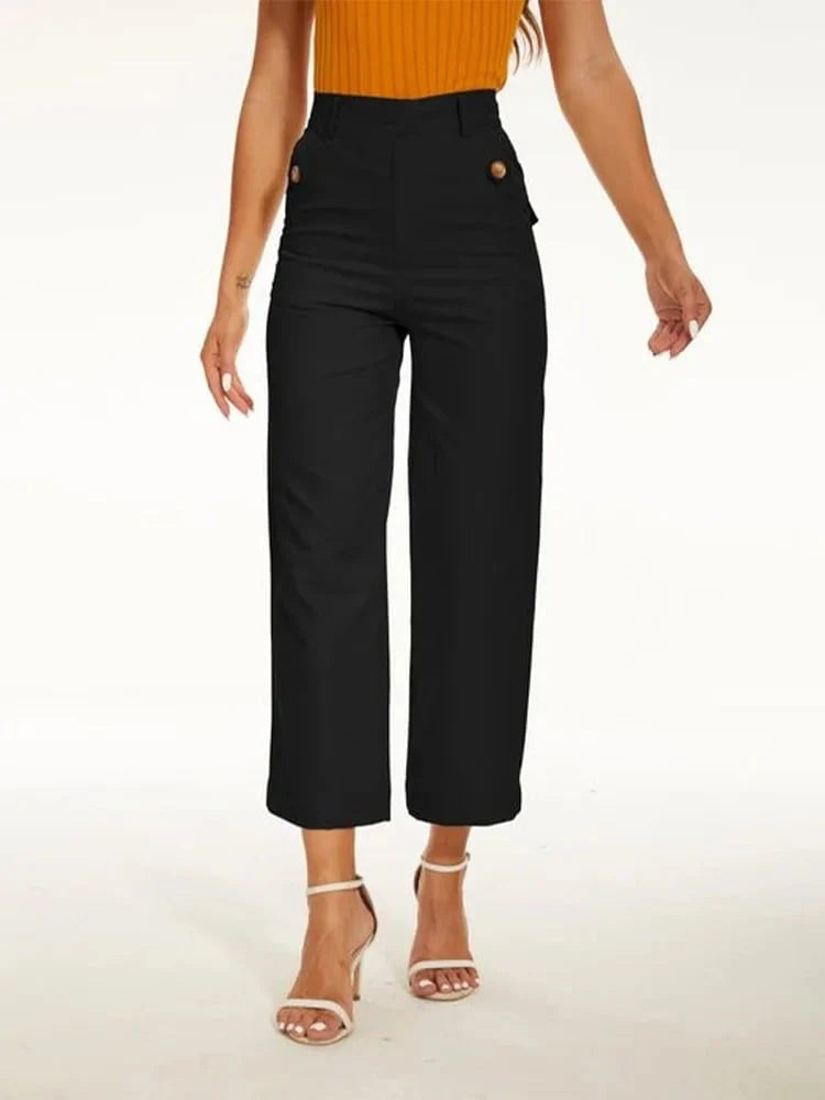 Tummy Control Twill Cropped Wide Leg Pants