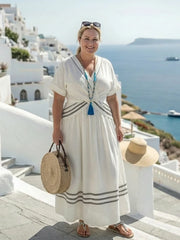 Seren | Short Sleeve V Neck Wrap Style Midi Dress