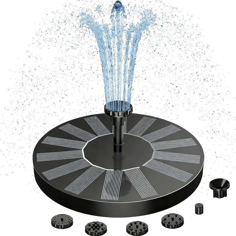 Solar Fountain for Pond & Bird Bath | 100% solar-powered, floating design | Multiple spray nozzles + optional colorful lighting