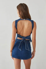 Maggie High Waist Denim Skort