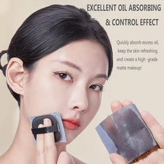 Oil Blotting Sheets with Built-In Mirror + Sticky Puff | Bamboo Charcoal Fiber, Makeup-Safe Shine Control | 100 Sheets