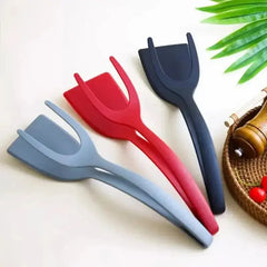 Silicone Spatula Tongs | 2-in-1 Turner & Gripper for Non-Stick Pans | Heat-Resistant, Dishwasher Safe | Black/Red/Grey