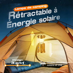 Solar Rechargeable Retractable Camping Lantern | Waterproof Outdoor LED Light, Pocket-Size | Instant On/Off | Gold/Black/Blue