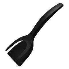 Silicone Spatula Tongs | 2-in-1 Turner & Gripper for Non-Stick Pans | Heat-Resistant, Dishwasher Safe | Black/Red/Grey