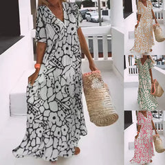 FloraLuxe – Short Sleeved Printed Summer Dress