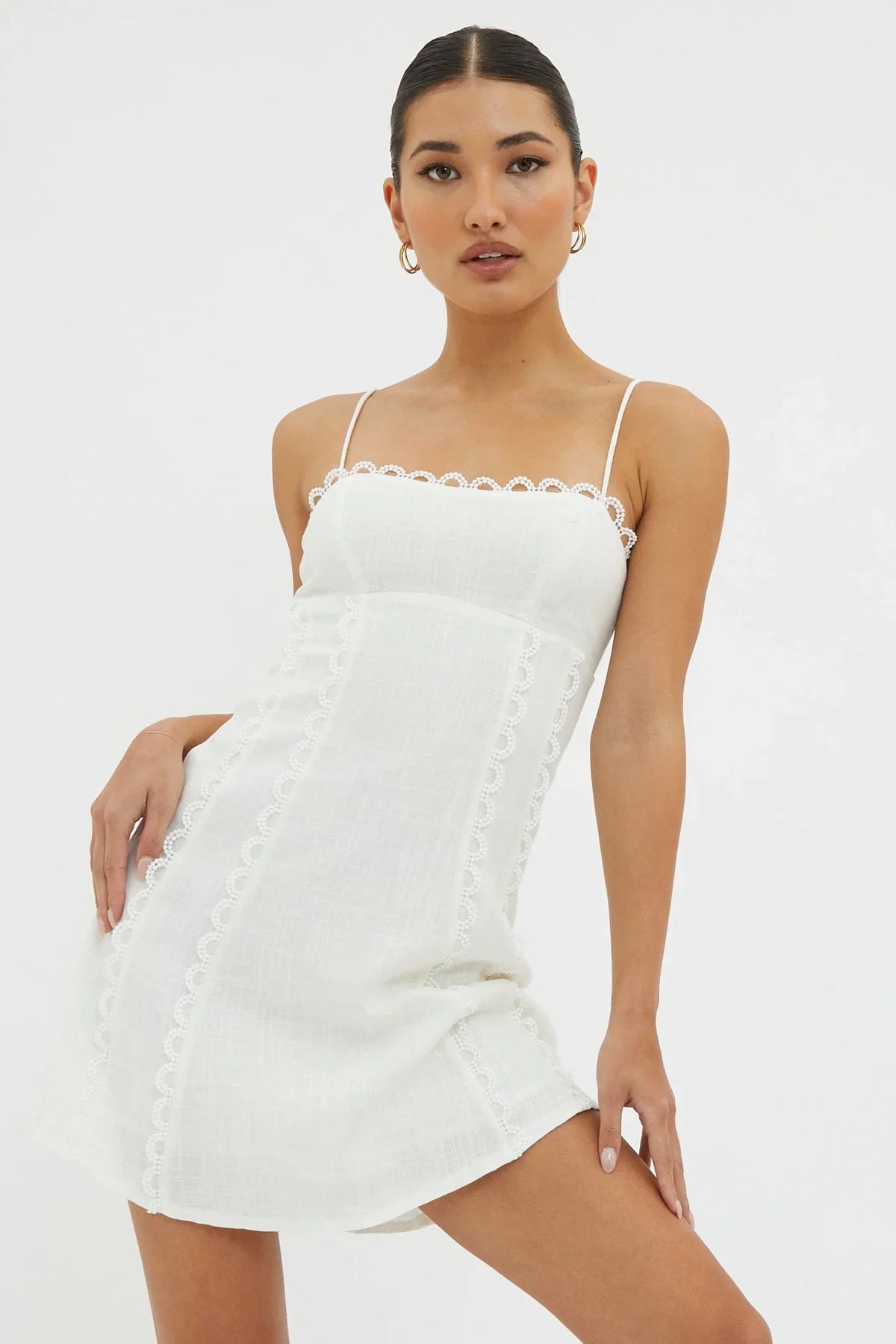 Chamberlain Scallop Trim Mini Dress White