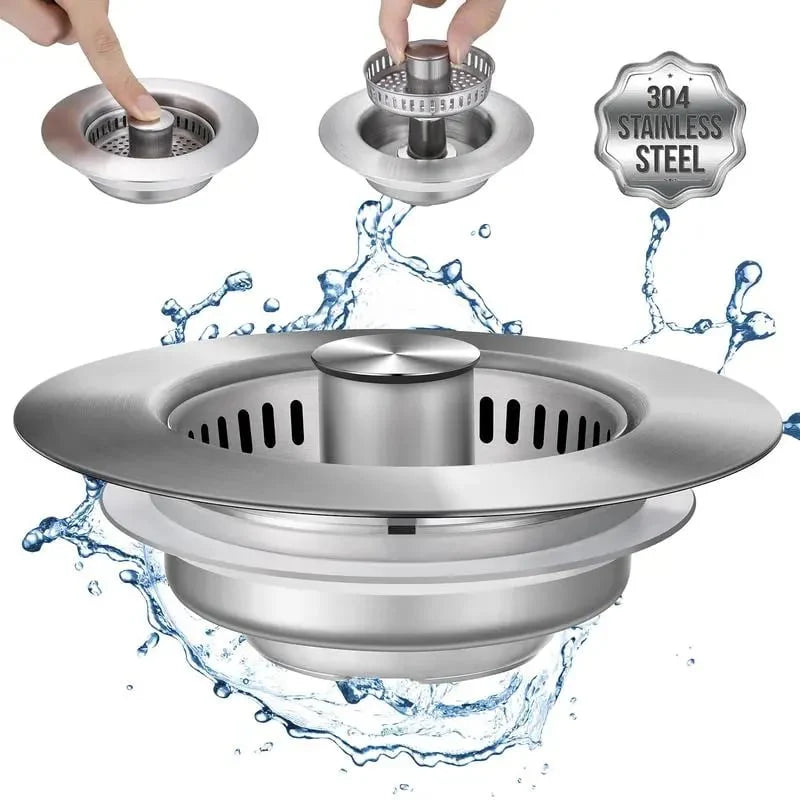 3-in-1 Sink Drain Protector & Strainer | Pop-Up Stopper + Odor Blocker + Water Seal | Fits 3–3.38 in US Drains