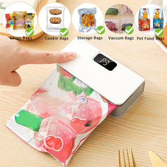 Rechargeable Mini Bag Sealer + Built-In Cutter | 6 Heat Levels for Chips & Freezer Bags | USB-C, 1600 mAh | Magnetic Back | White/Blue