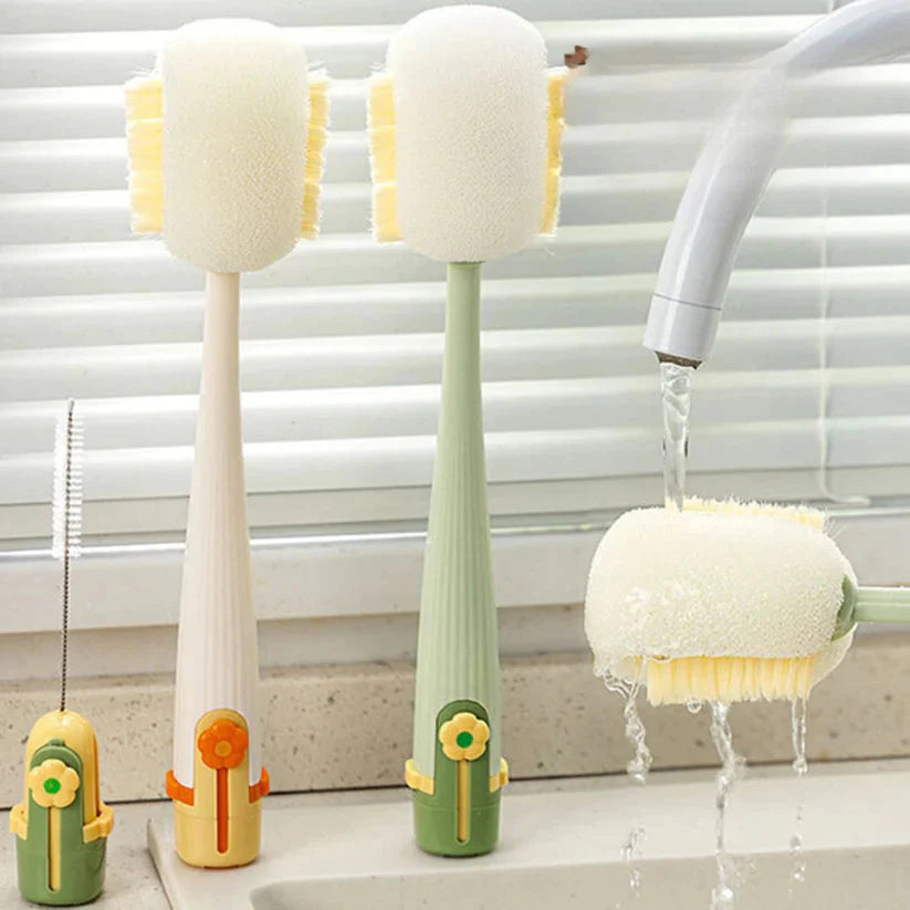 Bottle & Cup Cleaning Brush Set | Precision Heads for Lids, Straws & Tight Necks | Ergonomic Grip Handle | Reusable | White/Green