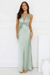 Spiced Sunset Satin Halter Maxi Dress