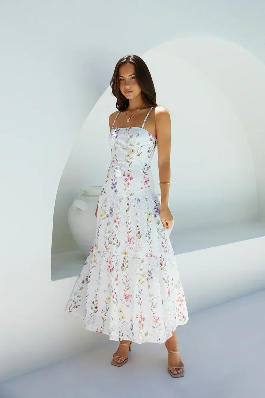 Luminous Field Floral Maxi Dress White
