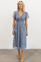 June Smocked Midi Dress | Blue