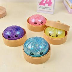 Stress Relief Squishy Blind Box Pack (4 pcs) | Slow-rise TPR dumpling collectibles | Non-toxic BPA-free, 3+