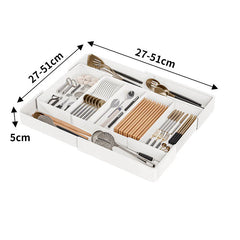 Expandable Drawer Organizer Tray | Clear Compartments for Cutlery, Makeup & Office Supplies | Scratch-Protection Design | Left/Right or 4-Panel