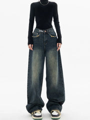 High -Waisted Jeans with wide legs - Vintage Wash Streetwear