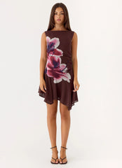 Maris Asymmetrical Mini Dress Burgundy