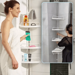 Shower Caddy Corner Pole Organizer | 4 Deep Drainage Shelves, Tool-Free Install | Adjustable Height 100–260 cm | PP Rust-Free