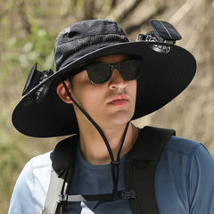 Solar Powered Fan Sun Hat | Wide Brim UV Shade + Instant Cooling Airflow | No Batteries Needed | Outdoor Work, Hiking & Fishing | Black/Camo