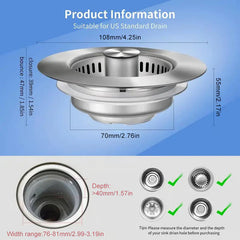 3-in-1 Sink Drain Protector & Strainer | Pop-Up Stopper + Odor Blocker + Water Seal | Fits 3–3.38 in US Drains
