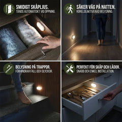 Motion Sensor Night Light Rechargeable | Wireless LED pathway lamp for hallway, stairs & bathroom | Soft warm glow, easy stick-on mount
