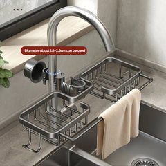 Faucet Sponge Holder & Sink Caddy Rack | Fast-Drain Hollow Base for Cleaner, Drier Tools | Rust-Resistant Aluminum | 4 Colors