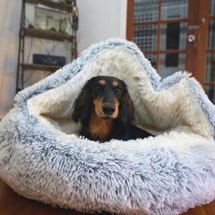 Dog/Cat Cave Bed 50 cm with Hood | Cozy Hideaway for Stress Relief | Soft Faux-Fur Lining | Washable Cover | Non-Slip Base