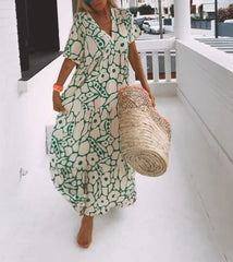 FloraLuxe – Short Sleeved Printed Summer Dress