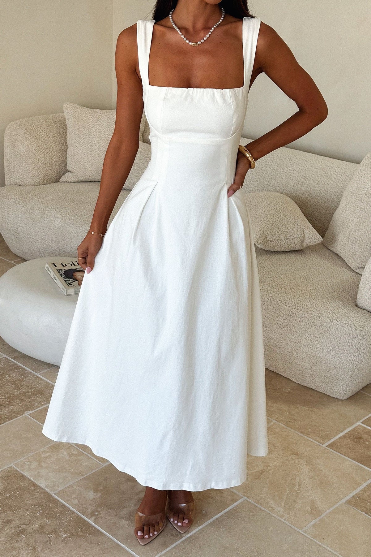 Chantelle Square Neck Midi Dress - White