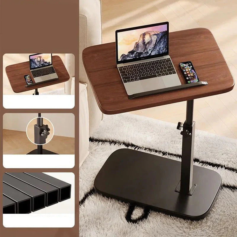 Adjustable Side Table with Wheels | Height & Angle Adjustable Laptop/Bed Table | Space-Saving C-Shape for Sofa & Bed | Easy Move