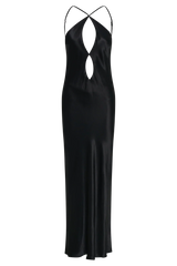Lucia Satin Cut Out Maxi Dress - Black