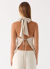 Maddox Linen Top - Oat