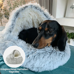 Dog/Cat Cave Bed 50 cm with Hood | Cozy Hideaway for Stress Relief | Soft Faux-Fur Lining | Washable Cover | Non-Slip Base
