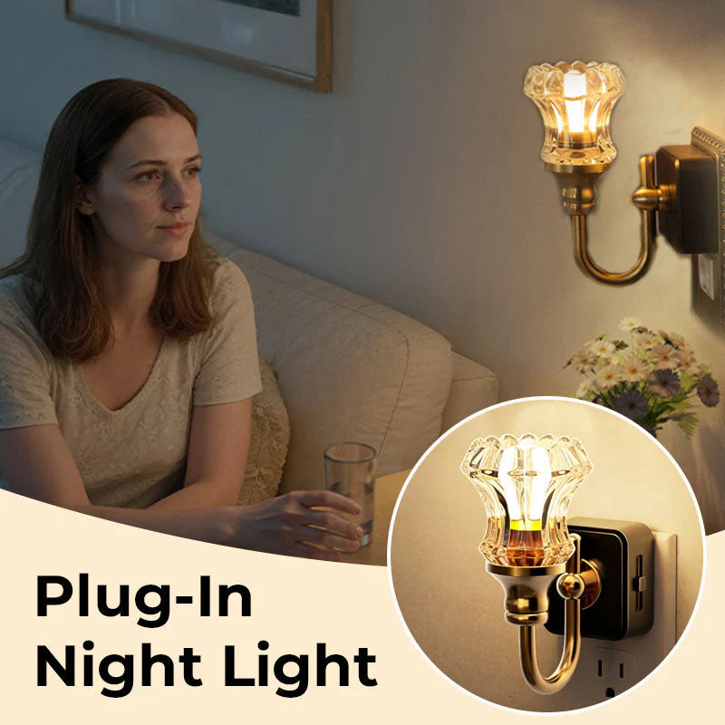 Plug-In Vintage Night Light | Warm Ambient Glow, Eye-Friendly No Harsh Blue Light | Wall Sconce Look | Bedroom & Hallway
