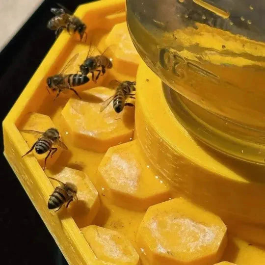 Bee Watering Station for Mason Jars | Drown-Proof Shallow Channels + Landing Pads | UV-Yellow Pollinator Attractor | Weatherproof PETG